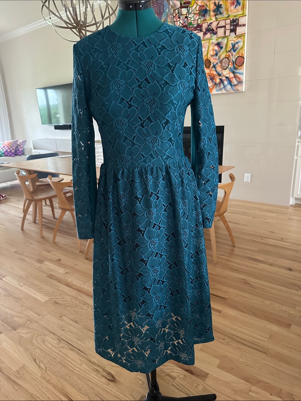 H&M Teal Lace Long-Sleeve Midi Dress